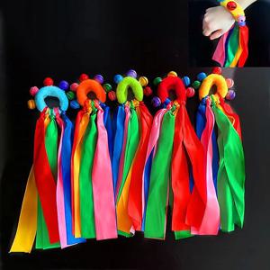 어린이 손목 리본 팀 스포츠 폼폼 치어리더 빅 매치 폼폼 클럽 댄스 소품 탄성 로프 포함 탄성 팔찌, 1 개