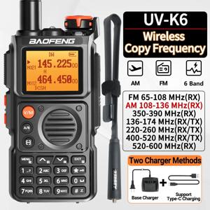 Baofeng UV-K6 에어 밴드 워키 토키 무선 복사 주파수 멀티 밴드 Type-C 휴대용 UHF VHF 장거리 UV5R 양방향 햄 라디오