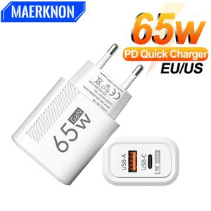 65W GaN USB C 고속 충전기 QC3.0 iPhone 용 EU/US 플러그 전화 충전기 어댑터 Samsung Xiaomi 빠른 충전 유형 C 벽 충전기