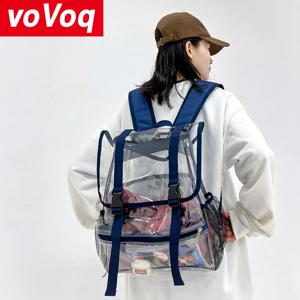 여름 한국어 버전 간단한 PVC 플립 투명 캠퍼스 배낭 유행 유행 소년과 소녀 방수 배낭