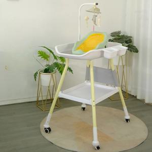 이동식 패드가 있는 조절 가능한 높이 아기 기저귀 교환대 방수 목욕 마사지 스테이션 70kg 용량 접이식 간호 센터