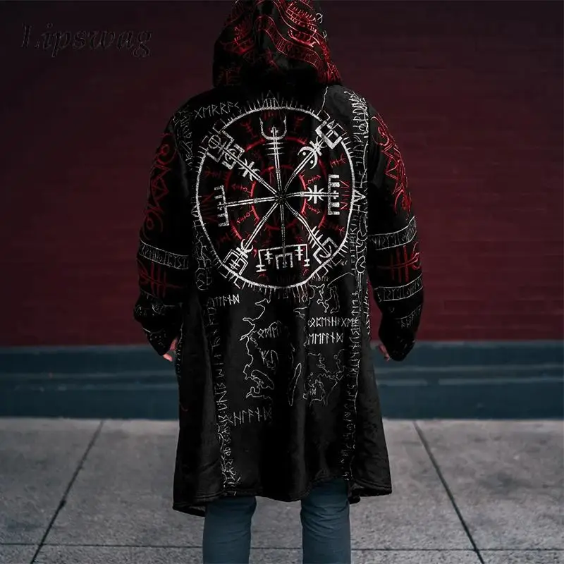 streetwear 빈티지 윈드 브레이커 가을 겨울 남성 캐주얼 긴 소매 후드 가디건 탑 남성 트렌디 패턴 프린트 겉옷