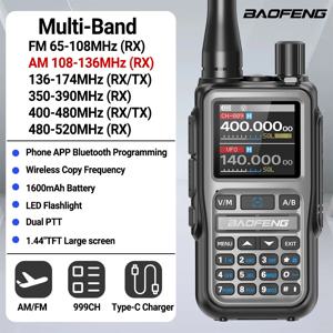 바오펑 UV-5R 미니 무전기 풀밴드 블루투스 프로그래밍 무선 복사 주파수 999CH AM FM 장거리 햄 라디오 여행