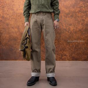 레드 토네이도 NOIR Kakishibu 염색 청바지 루즈 스트레이트 헤비 셀비지 데님 팬츠 버클 툴링 바지 634