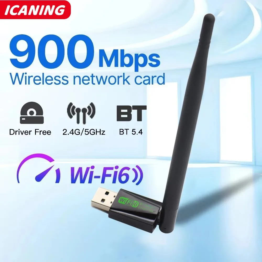 WiFi 6 USB 어댑터 900Mbps Bluetooth 5.4 AX900 USB 동글 무선 네트워크 카드 듀얼 밴드 2.4G 5G 이더넷 수신기 무료 드라이버