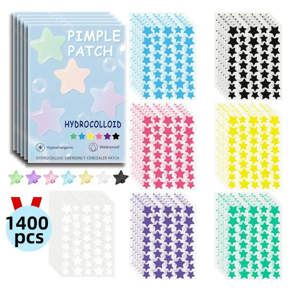 1400개 컬러풀 스타 여드름 제거 스티커 투명 통기성 하이드로콜로이드 여드름 패치 여드름 자국 커버 메이크업