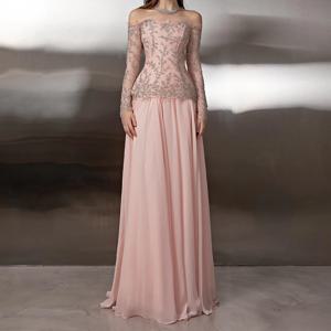 맞춤형 A라인 이브닝 드레스 바닥 길이 오프숄더 긴 소매 프롬 가운 패션 스팽글 심플 드레이프 파티 가운