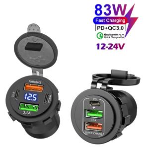 신형 3/4 포트 듀얼 PD 듀얼 QC 3.0 USB 차량용 충전기 볼트미터 소켓 전원 어댑터 방수 12V/24V 차량용 보트용