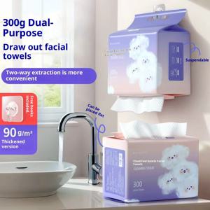 일회용 면 화장 티슈 - 두껍고 큰 사이즈, 보풀 없음, 걸이형 디스펜서 가족용 팩, 메이크업 제거 및 클렌징용
