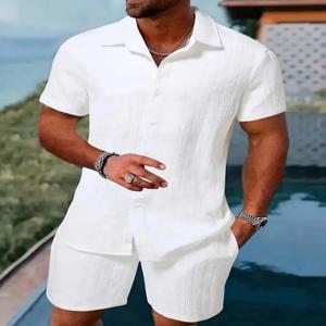 신상 여름 남성 캐주얼 비치웨어 스타일리시 스포티 편안한 카라 셔츠 반팔 반바지 투피스 세트