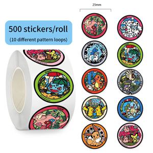 500개/롤 포켓몬 만화 원형 카드 봉인 스티커 DIY PVC 노트북 데칼 장식 보상 선물 장난감