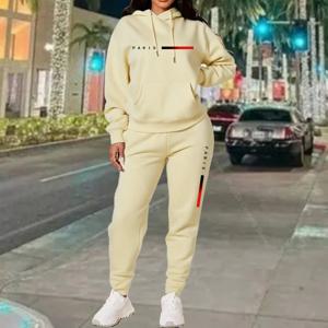 새로운 여성 세트 후드티와 바지 파리 레터 프린트 고품질 스포츠 슈트 봄 가을 미적 액티브웨어 여성 의류
