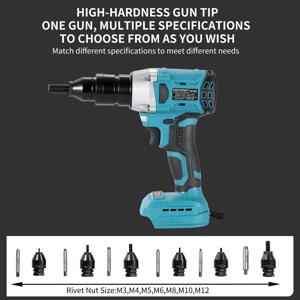 하이머딩거 브러시리스 리벳건 블라인드 리벳팅건 플랫 너트 리벳터 리벳너트 툴킷 (M3 M4 M5 M6 M8 M10 M12 풀너트용)