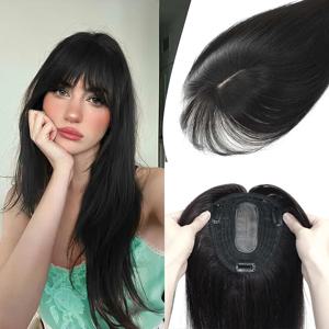 12x13cm 버진 레미 인모 헤어 토퍼 (앞머리 포함) 블랙 브라운 여성용 클립형 가발 (피부톤/두피톤) 레미 헤어피스