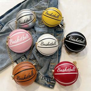 여아용 세련된 레터 프린트 원형 가방, 미니 농구공 모양의 귀여운 체인 동전 지갑 (남녀공용)