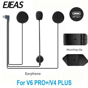 EJEAS V6 PRO +/V4PLUS 용 기존 이어폰 오토바이 헬멧 헤드셋 Type-C 플러그 (스피커 마이크 포함) 옵션 클립 및베이스