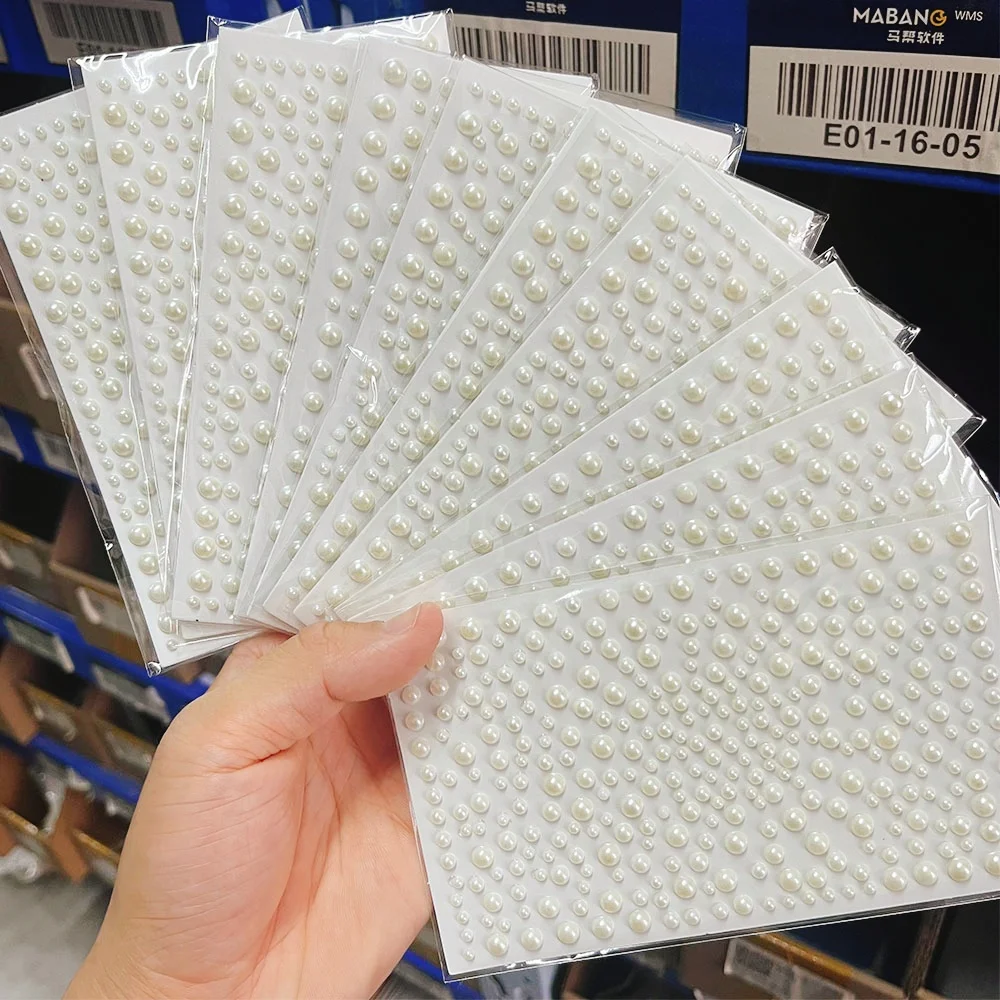 1/3/5/10 시트 화이트 모조 진주 눈 얼굴 보석 보석 아이 섀도우 접착 스티커 문신 혼합 크기 진주 메이크업 다이아몬드