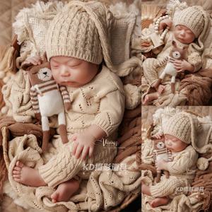 따뜻한 겨울 테마 신생아 사진 의류 일치하는 모자와 니트 복장 스타일 수제 곰 인형 사진 소품