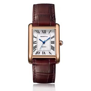 리버스 002 여성용 우아한 쿼츠 시계, 심플한 사각 다이얼 가죽 스트랩 방수 여성용 비즈니스 시계