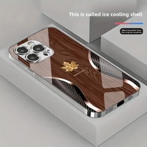 골드 메이플 리프 우드 그레인 곡선 패턴 폰 케이스 아이폰 17 16 15 14 13 12 11 프로 맥스 플러스 16E 17 에어 강화유리 커버