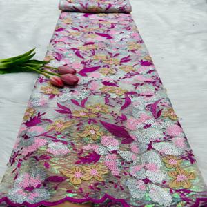 2026 고품질 프랑스 플로킹 레이스 원단, 스팽글 장식 아프리카 레이스 원단, 나이지리아 자수 튤 레이스 (드레스용)