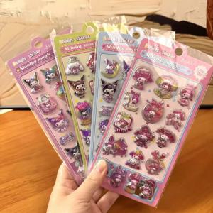 귀여운 쿠로미 시나모롤 멜로디 3D 엠보싱 이중층 버블 홀로그램 스티커 스크랩북용 휴대폰 스티커 ボンボン 드롭시일