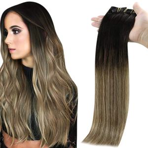 자연 인모 익스텐션에 풀 샤인 심리스 클립, 8pcs 100g PU 클립, 옴브레 블론드 컬러, 스킨 웨프트 머신, 레미, 여성용