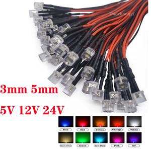 20개 3mm/5mm 5V 12V 24V LED 빨간색 RGB 사전 배선 워터 클리어 플랫 LED 발광 다이오드