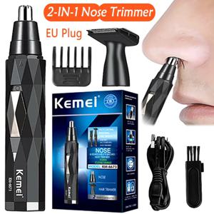 Kemei 2in1 충전식 코 헤어 트리머 수염 트리머 코와 귀 클리너 제모 기계 용 남성용 눈썹 코 트리머