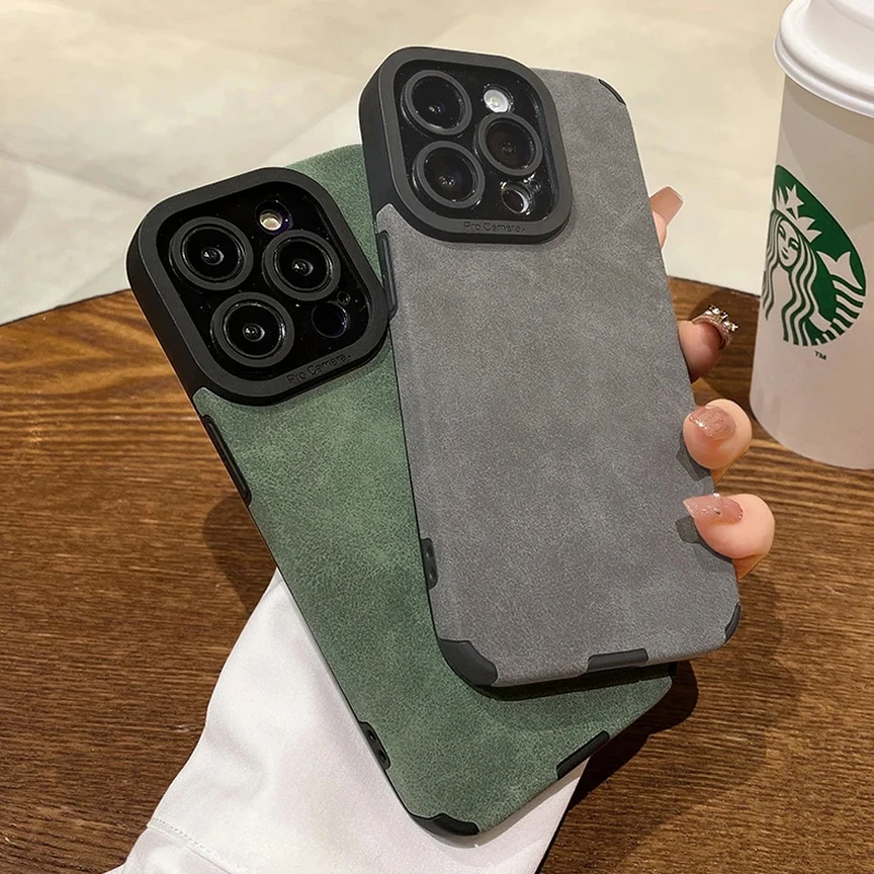 패션 무광 가죽 실리콘 케이스 아이폰 14 플러스 12 13 미니 11 16 15 프로 맥스 17 프로맥스 렌즈 보호 충격 방지 커버