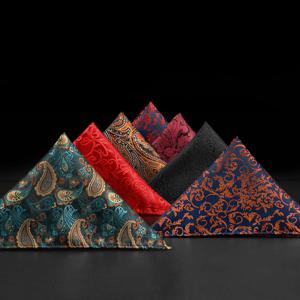 남성용 포멀 페이즐리 포켓 스퀘어 폴리에스터 블랙 레드 손수건, 웨딩 파티 턱시도 액세서리, 우아한 Hanky Cravat, 24cm