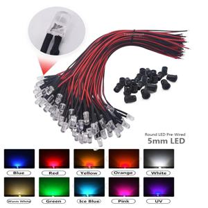 DC 5-12V 5mm 적색, 청색, 녹색, 백색, 황색 핑크, UV 주황색, 미리 배선된 자동차 보트 LED, 거치대 10-100PCs