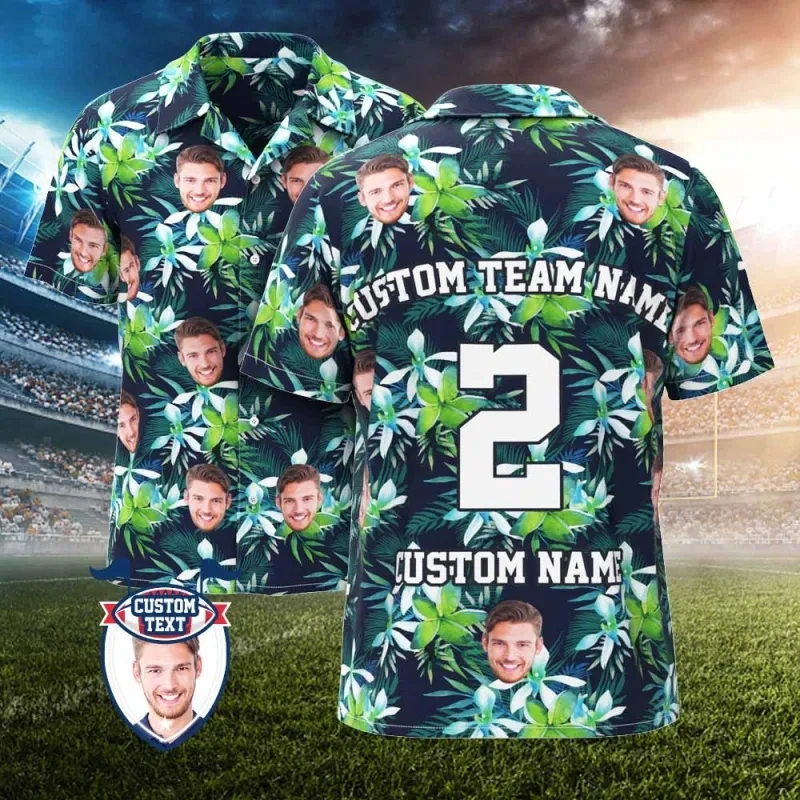 2025 사용자 정의 사진 얼굴 이름 하와이 셔츠 맞춤형 Diy 텍스트 비치 셔츠 선물 남성 디자이너 셔츠 클럽 저지 사용자 정의