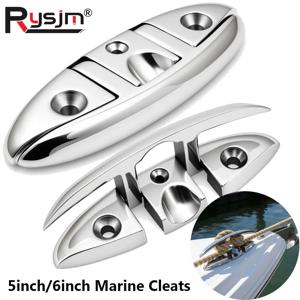 1개/4개 스테인리스 스틸 보트 데크 접이식 클릿 탈착식 미리 구멍 뚫린 미러 폴리싱 접이식 데크 계류 클릿 5인치 6인치