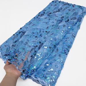 나이지리아 스팽글 레이스 원단 2025 고품질 아프리카 레이스 프랑스어 Tulle 스팽글 자수 레이스 원단 파티 웨딩 드레스