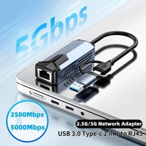 2500/5000Mbps 네트워크 카드 2.5G/5Gbps 고속 유선 어댑터 USB3.0 타입-C에서 RJ45 이더넷 변환기 맥북 노트북 PC용