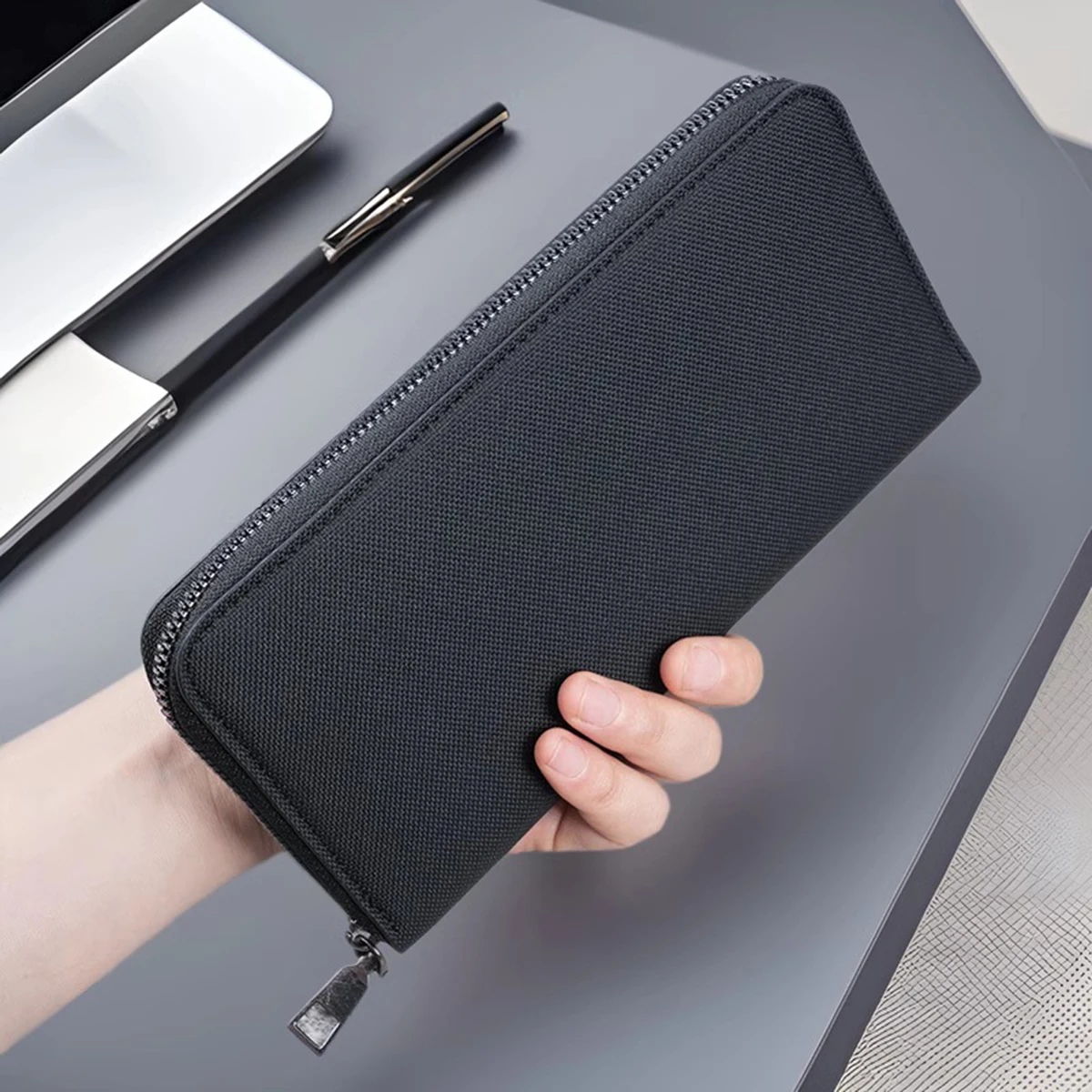 남성용 장지갑 대용량 다중 카드 슬롯 캔버스 지퍼 지갑 비즈니스 핸드백 카드 홀더 지갑 동전 지갑