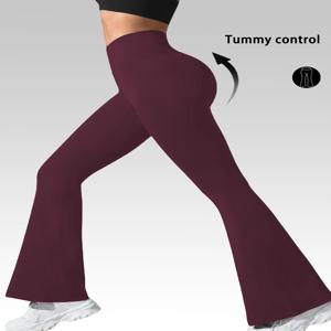 요가 운동을 위한 우아한 여성용 하이웨이스트 플레어 팬츠. 여성 레깅스를 여가용으로 사용하기에 적합합니다.