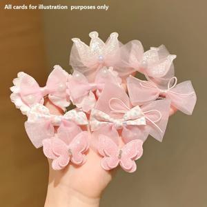 10개/세트 달콤한 핑크색 머리핀은 귀엽고 다재다능한 왕관 모양 리본 앞머리핀, 여자아이들을 위한 아기 헤어 액세서리 세트