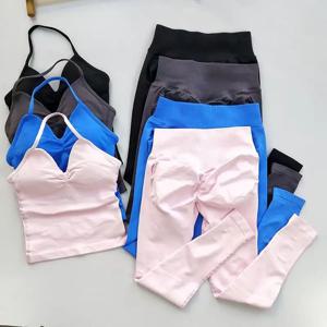 2피스 여성용 짐 요가 세트 심리스 하이웨이스트 레깅스 스포츠 브라 탑 운동복 피트니스 액티브웨어 러닝 트레이닝복