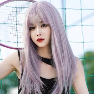 NAMM 여성용 긴 스트레이트 핑크 보라색 가발, 코스프레 데일리 로리타 파티 합성 가발, 내열성 섬유 천연 가짜 모발