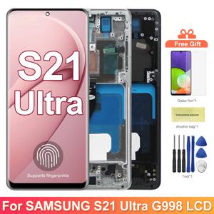 지문이 있는 삼성 갤럭시 S21 울트라 5G G998B G998B/DS Lcd 디스플레이 터치 스크린용 AMOLED S21 울트라 스크린 어셈블리