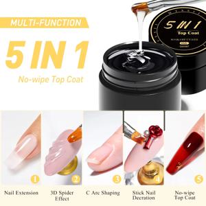 MTSSII 8ml 5 IN 1 닦아내지 않는 탑 코트 강화 젤 매니큐어 효율적인 기능 접착제 워터 네일 아트 젤 DIY 디자인