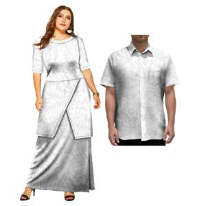 하와이안 프린트 커플 의류 드레스 및 셔츠 여성 2피스 바지 세트 알로하 폴리네시안 사모아 디자인 커플 매칭 의류