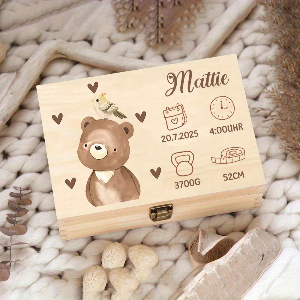 개인 맞춤 동물 기념 상자 세례 또는 출생 선물 나무 메모리 박스 이름과 생년월일 포함 세례 선물
