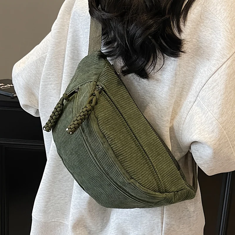 완벽한 여성용 빈티지 코듀로이 웨이스트 백, 일상 사용, 여행 및 학교용으로 다양한 지퍼 포켓이 있는 조절 가능한 크로스바디 백