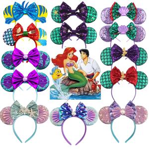 미키 마우스 귀 머리띠 인어 시리즈 여성용 파티 헤어 액세서리 미니 마우스 스팽글 리본 헤어밴드 어린이 선물