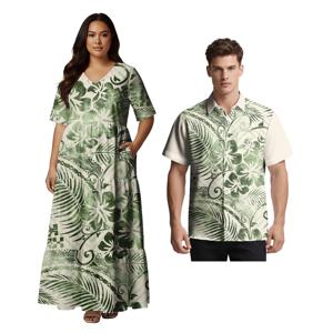 맞춤 제작 가능한 편안한 옷 사모아 클래식 디자인 여성 드레스 하와이안 알로하 남성 셔츠 폴리네시아 커플 세트