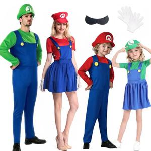 게임 플럼버 브라더스 코스프레 의상 할로윈 카니발 의상 남녀 재미있는 의상 점프수트 모자 콧수염 장갑 포함