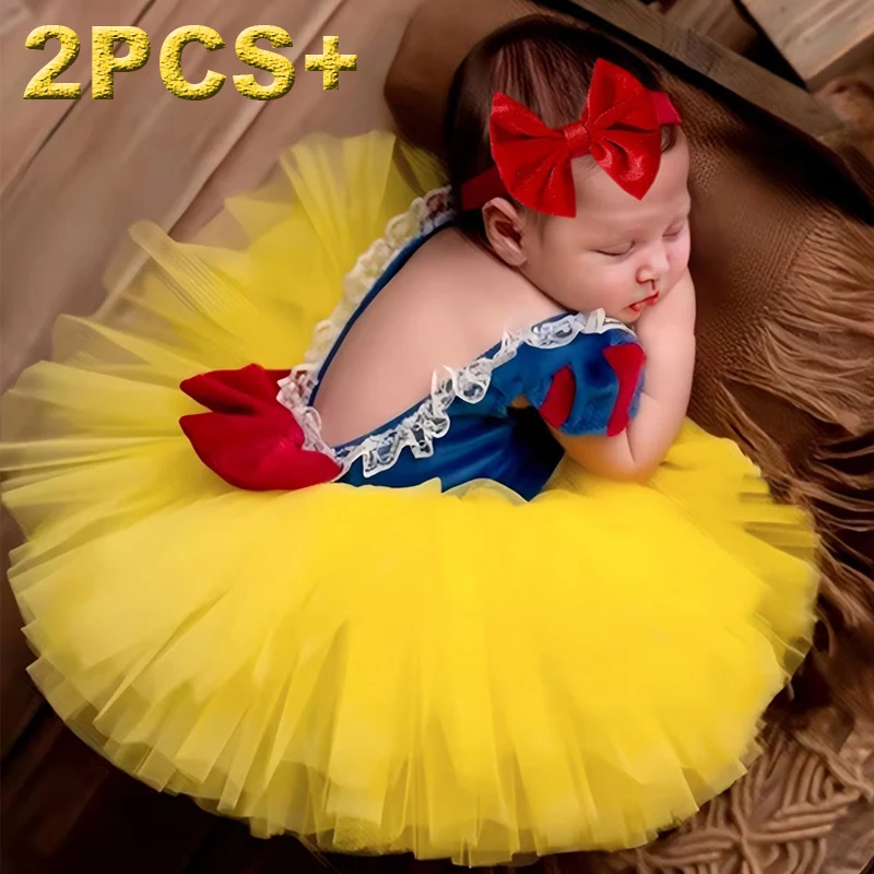 Ysteed 신생아 리본 쉬폰 공주 핑크 드레스 아기 소녀 사진 촬영 의상 소품 공주 사진 의상 리본 타이 포함-HD